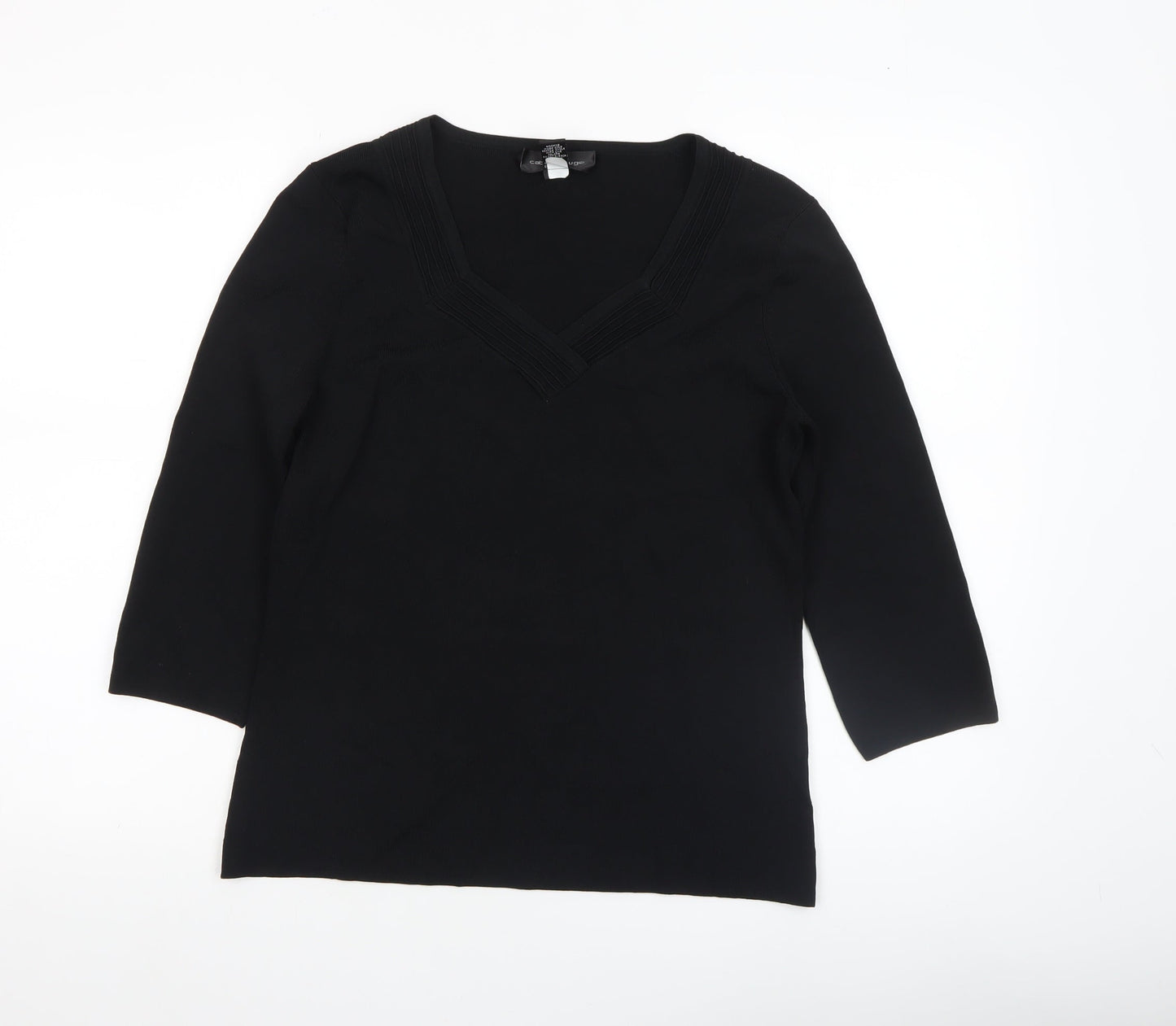 Cable & Gauge Women's Black V-Neck 3/4 Sleeve Pullover Jumper M