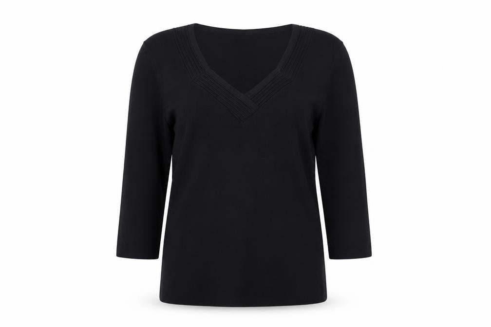 Cable & Gauge Women's Black V-Neck 3/4 Sleeve Pullover Jumper M