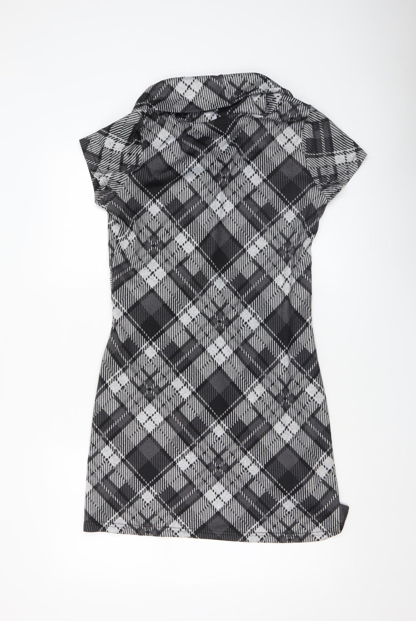 Stella Morgan Women's Black Check Shift Dress Size 12 Cowl Neck Stretch