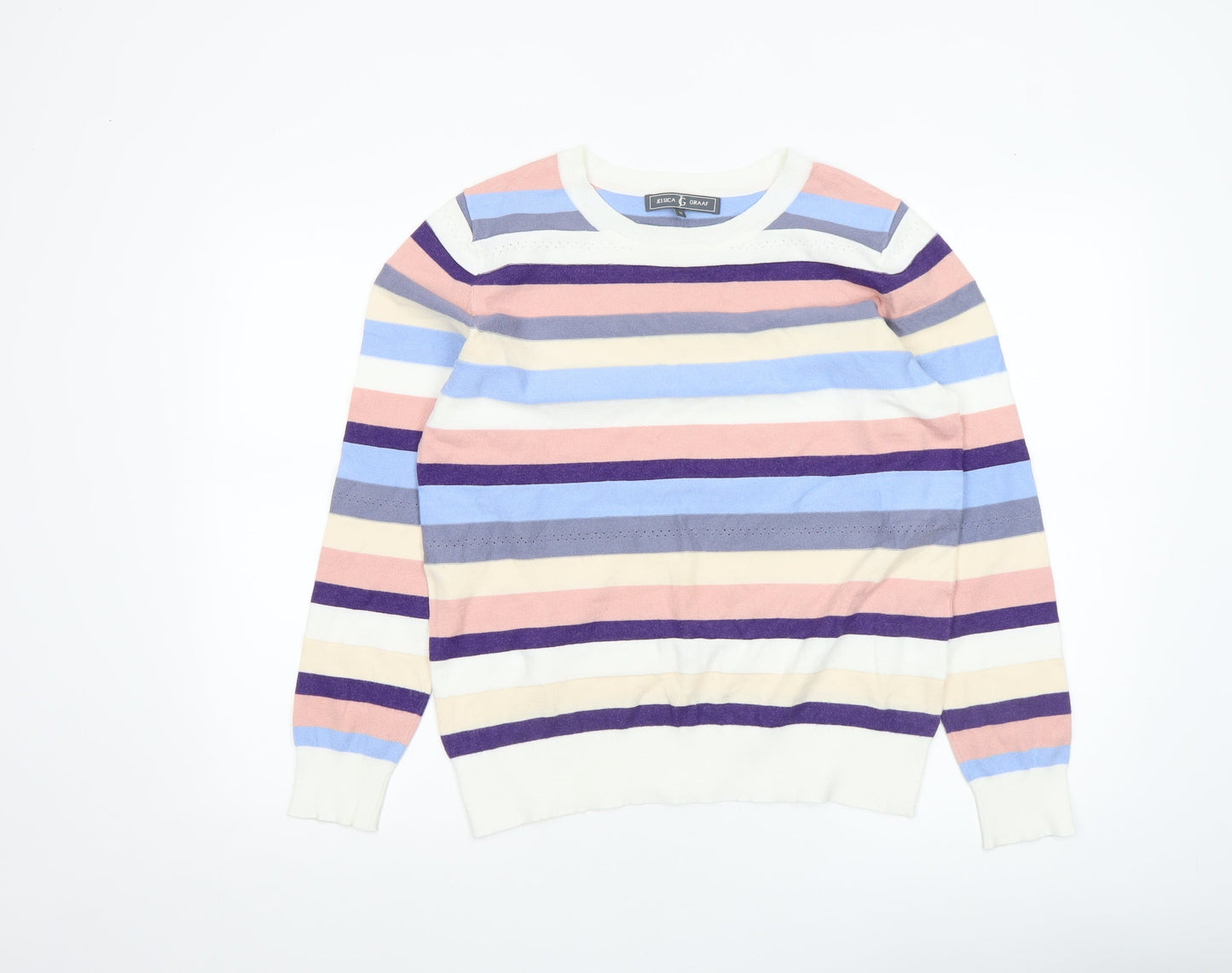 Jessica Graaf Womens Multicoloured Striped Crew Neck Jumper Medium