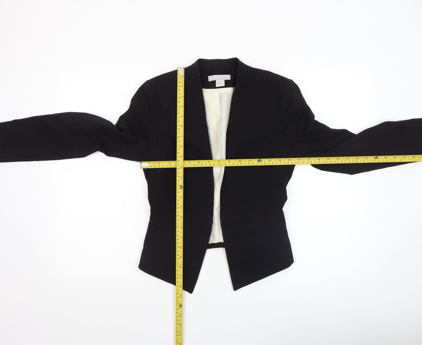 H&M Women Black Blazer Jacket UK 6 - Lined Tailored Stretch Fit