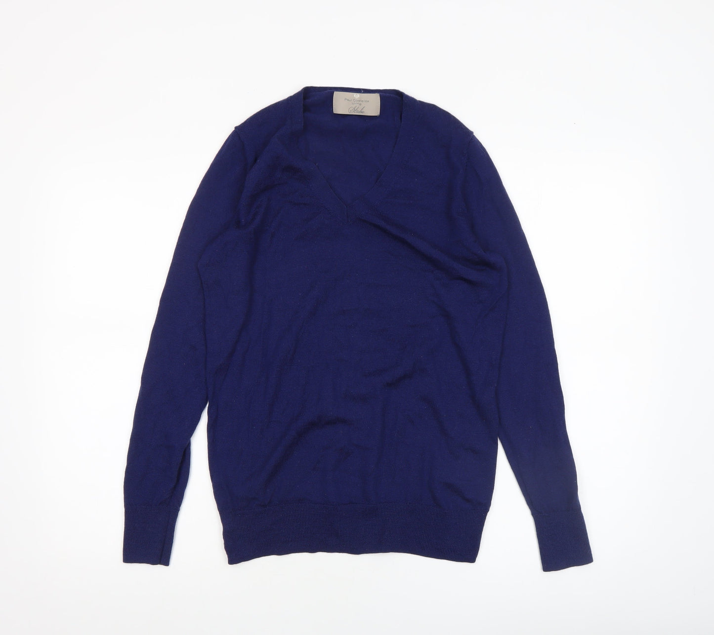 Paul Costelloe Men’s Blue Merino Wool V-Neck Jumper Medium