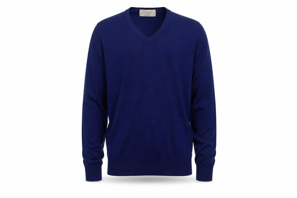 Paul Costelloe Men’s Blue Merino Wool V-Neck Jumper Medium