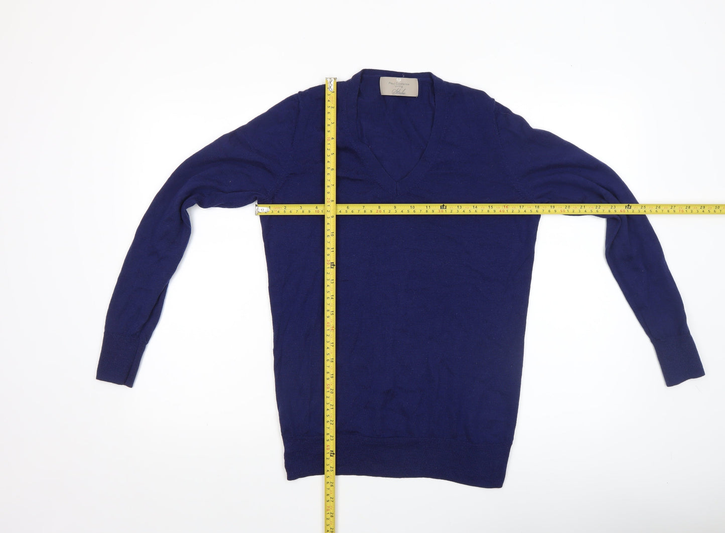 Paul Costelloe Men’s Blue Merino Wool V-Neck Jumper Medium