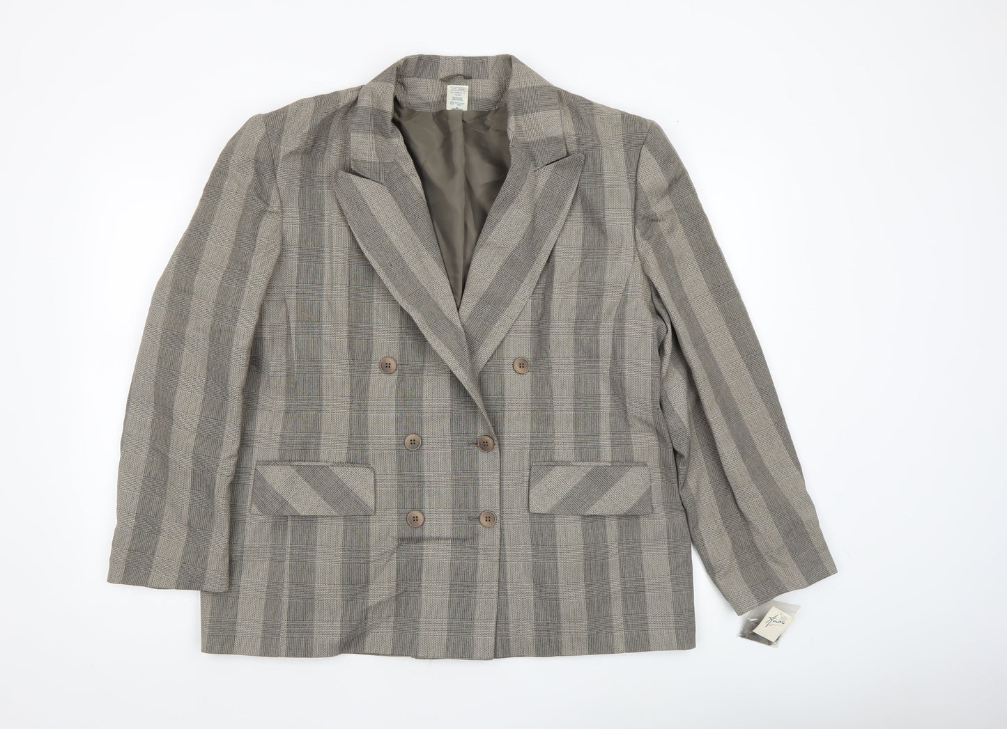 Amari Women Taupe Checked Double-Breasted Blazer Size 20