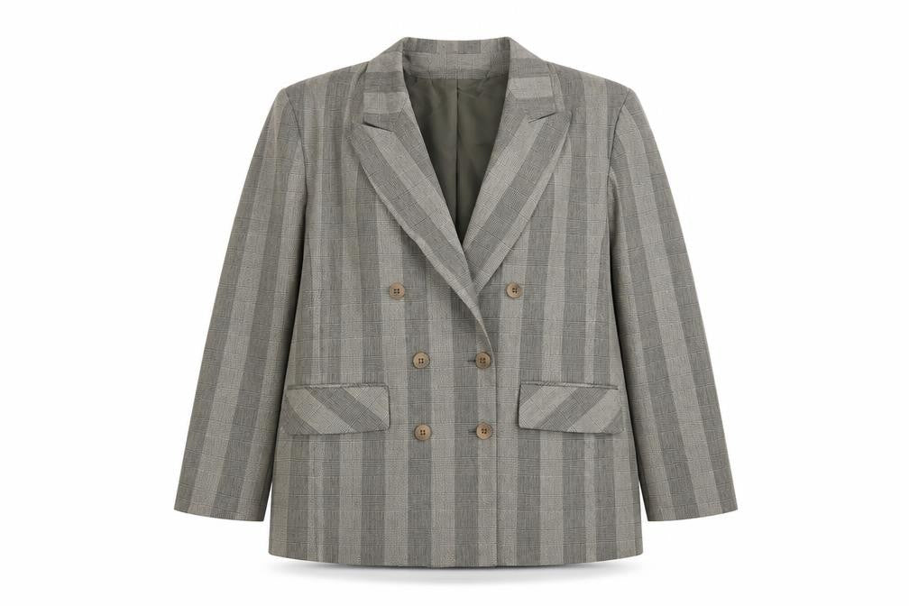 Amari Women Taupe Checked Double-Breasted Blazer Size 20