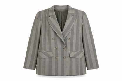 Amari Women Taupe Checked Double-Breasted Blazer Size 20