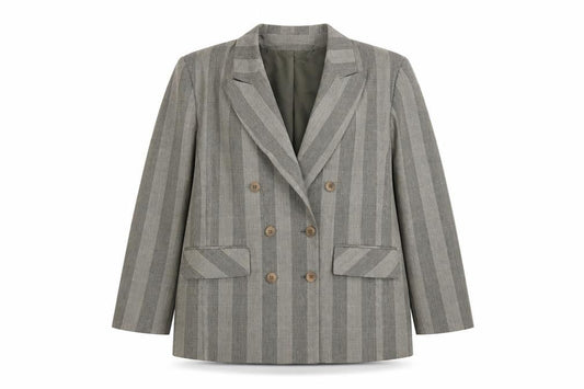 Amari Women Taupe Checked Double-Breasted Blazer Size 20