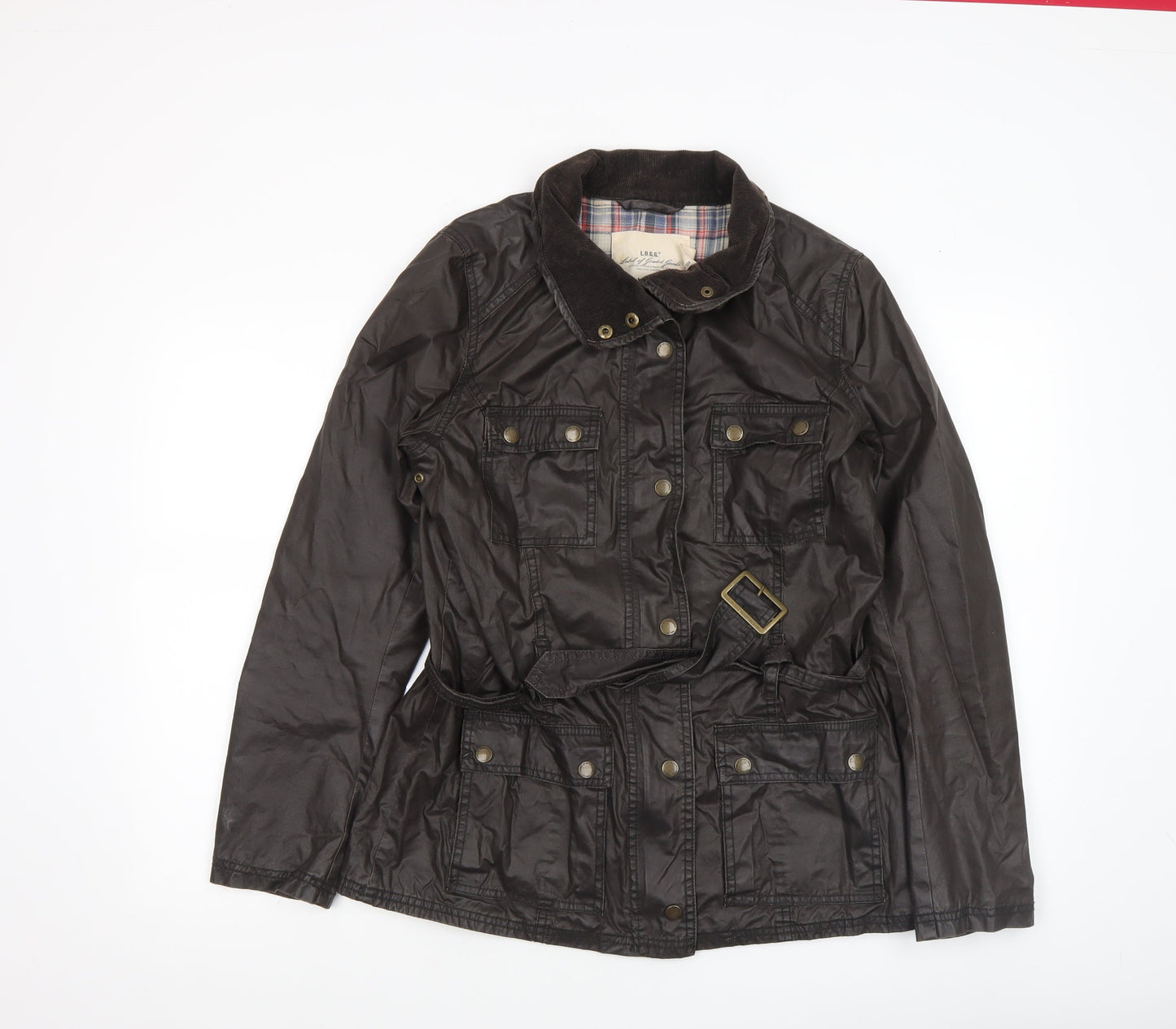 H&M L.O.G.G. Women's Brown Waxed Cotton Belted Field Jacket Size 10