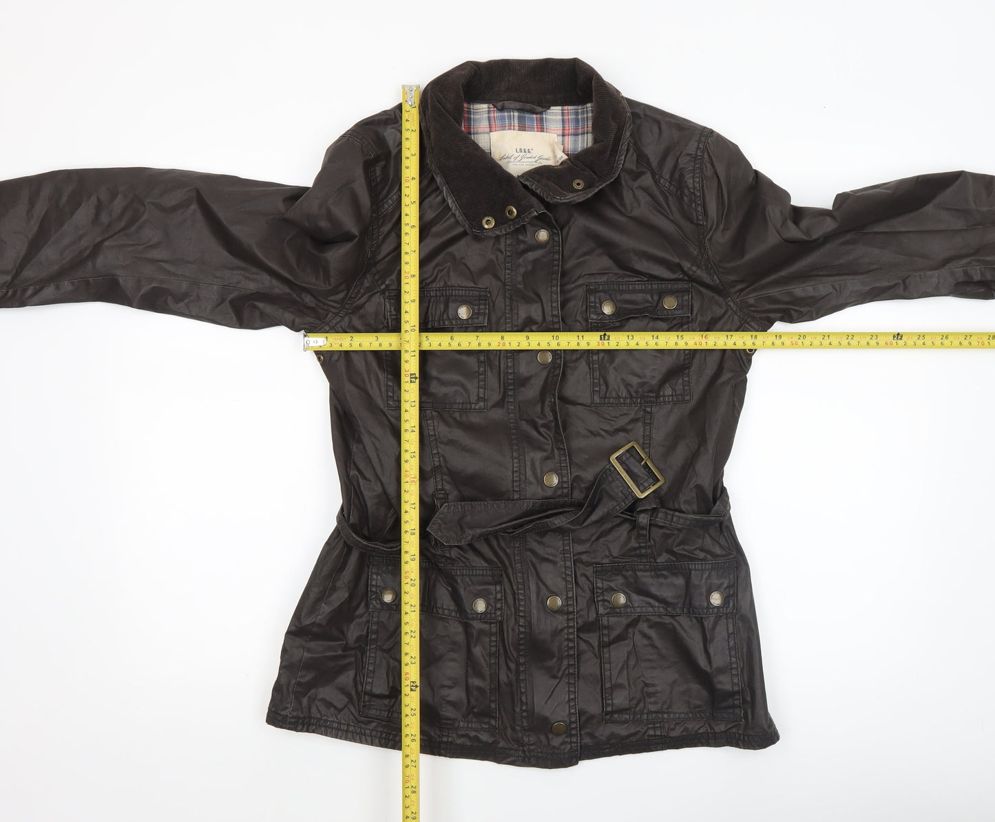 H&M L.O.G.G. Women's Brown Waxed Cotton Belted Field Jacket Size 10