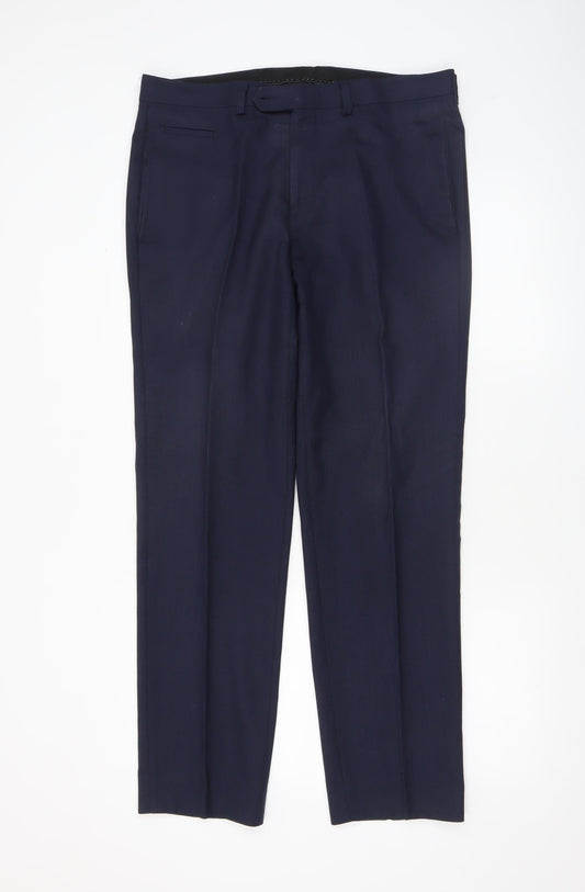 Remus Uomo Men's Navy Blue 34R Wool Blend Dress Pants