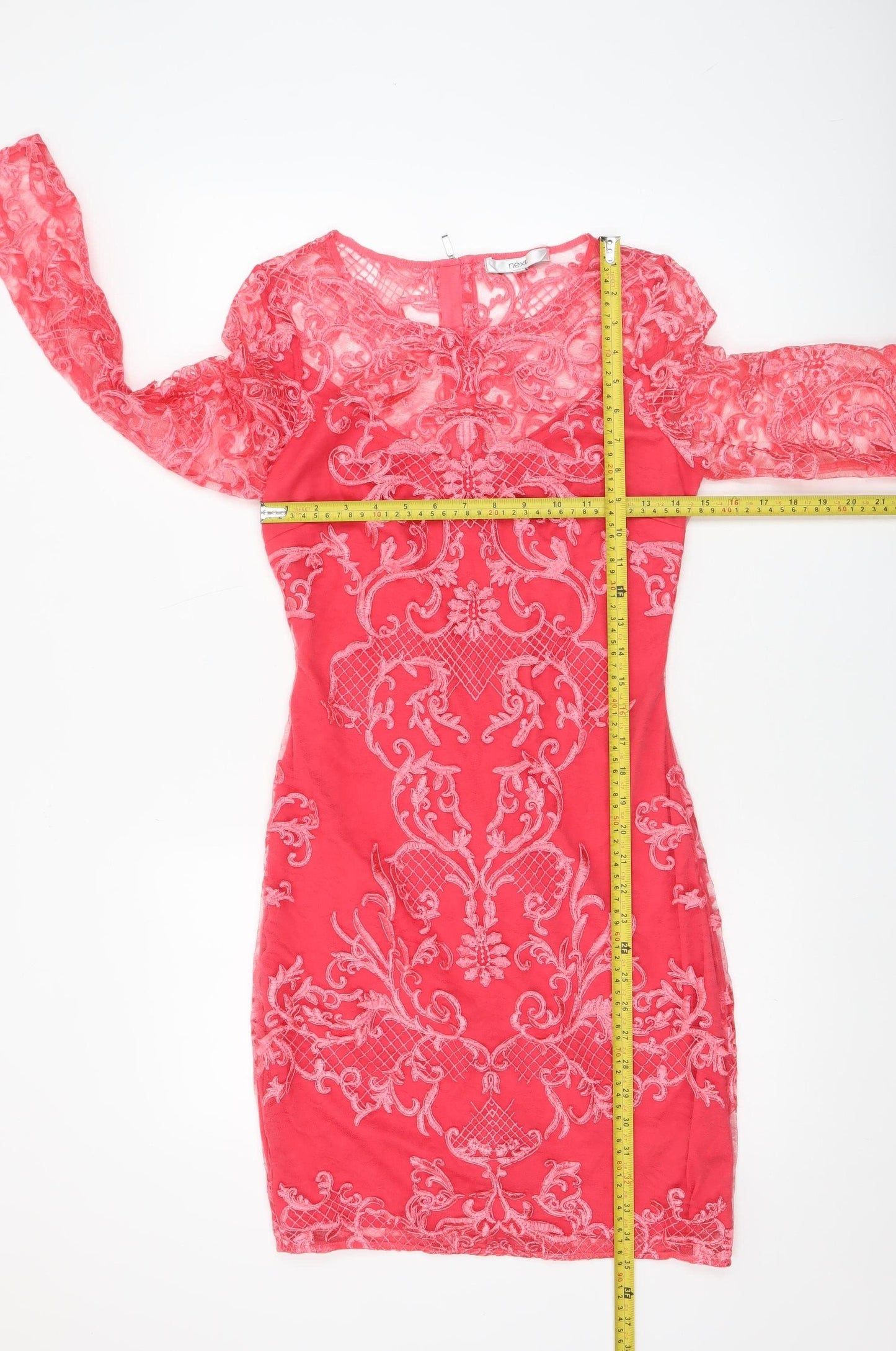 Next Women’s Pink Lace Bodycon Dress Size 8 Long Sleeve Partywear