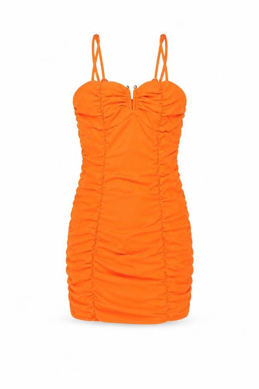 Saint Genies Women Orange Bodycon Ruched Mini Dress Size 6