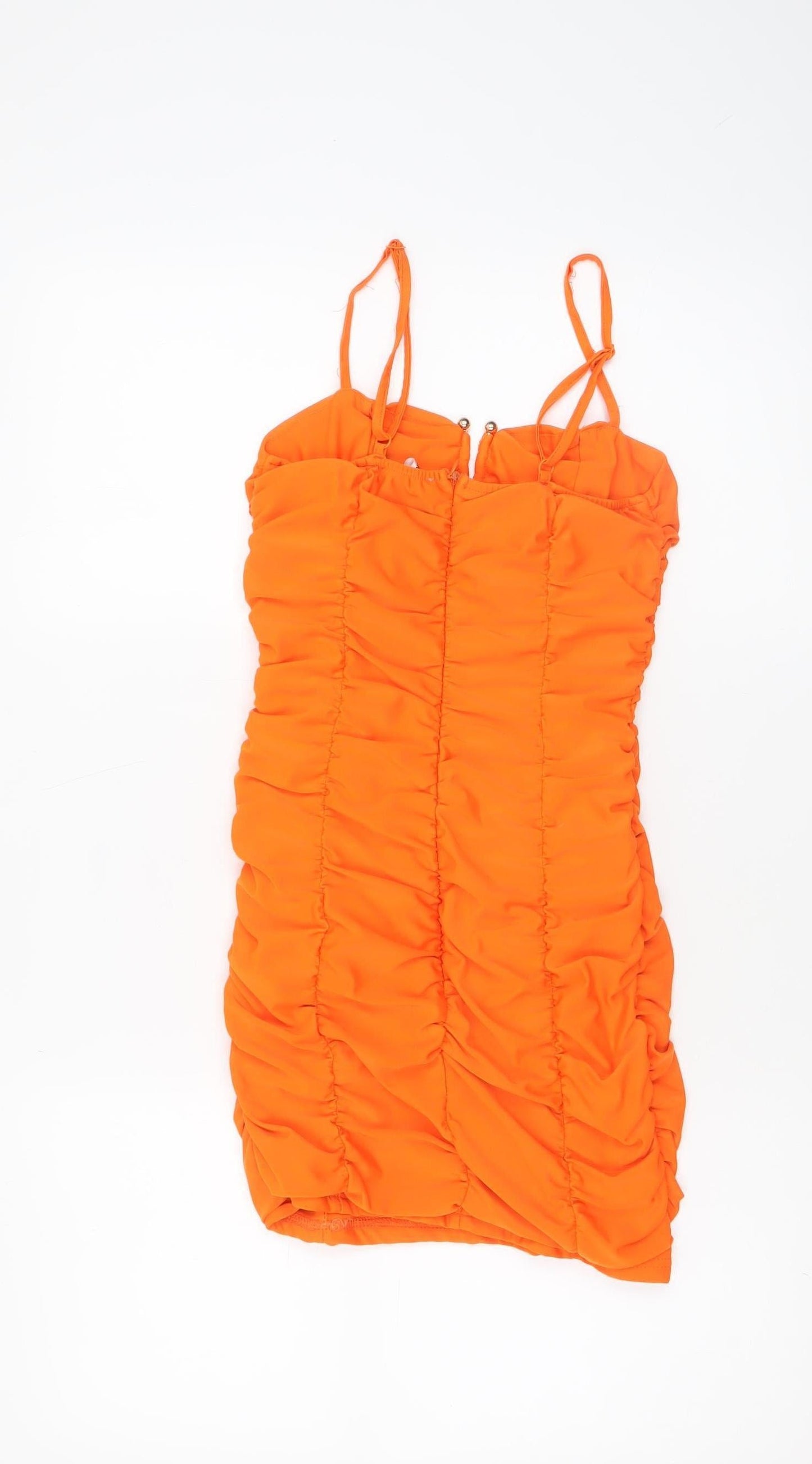 Saint Genies Women Orange Bodycon Ruched Mini Dress Size 6