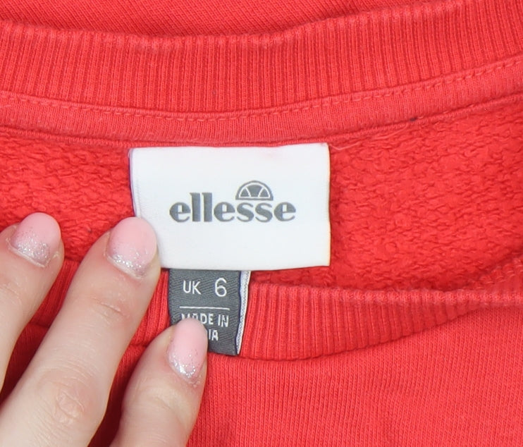 Ellesse Women Red Crew Neck Pullover Sweatshirt UK 6 Cotton Blend