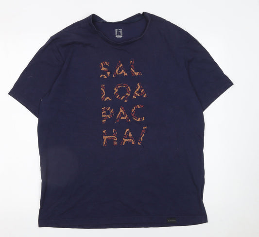 Decathlon Men's Navy Blue Graphic Print Cotton T-Shirt XL