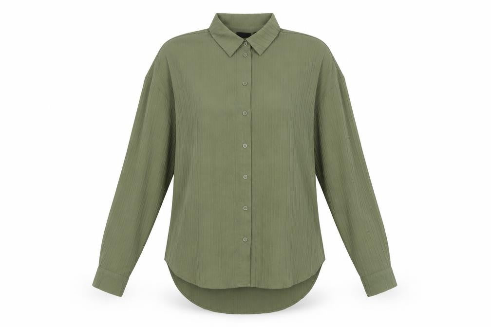 Pieces Women's Green Button-Up Long Sleeve Shirt Size L