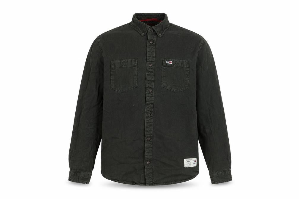 Tommy Jeans Men's Green Cotton Button-Up Long Sleeve Shirt M