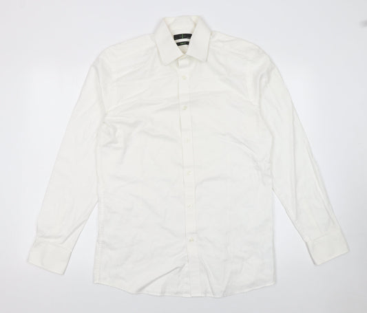 Jasper Conran Men’s White 15.5in Regular Fit Cotton Long Sleeve Formal Dress Shirt
