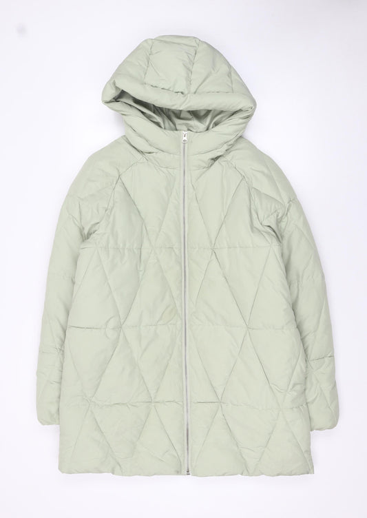 STR Women Green Quilted Puffer Coat Hooded Size S