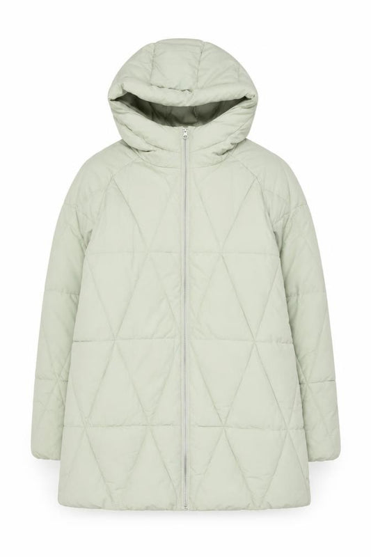 STR Women Green Quilted Puffer Coat Hooded Size S