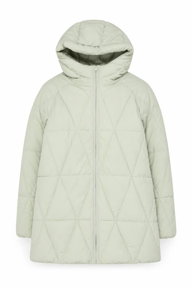 Stradivarius Women Green Quilted Puffer Coat Hooded Size S