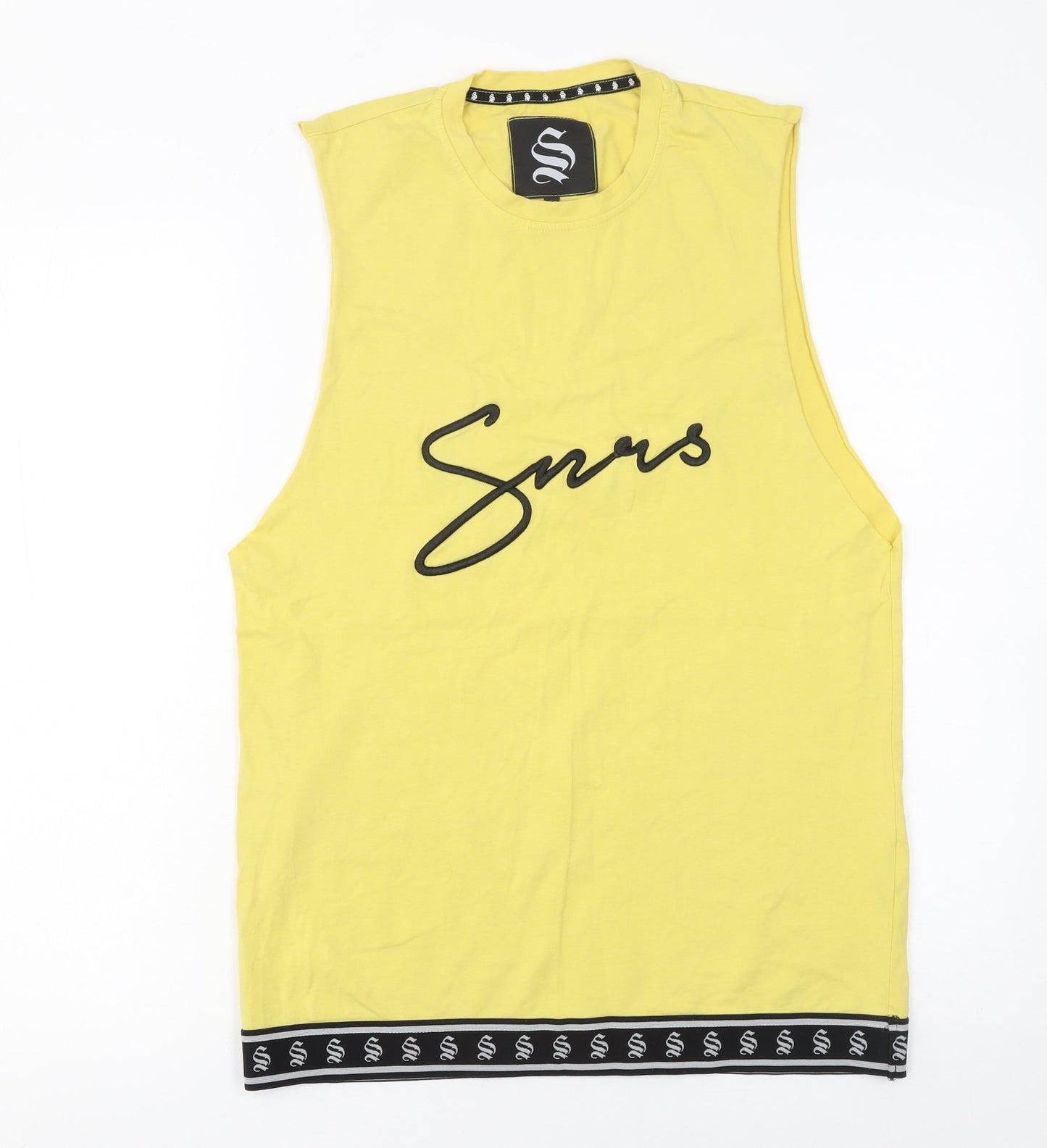 Sinners Attire Men's Yellow Sleeveless T-Shirt XS Cotton Graphic Top