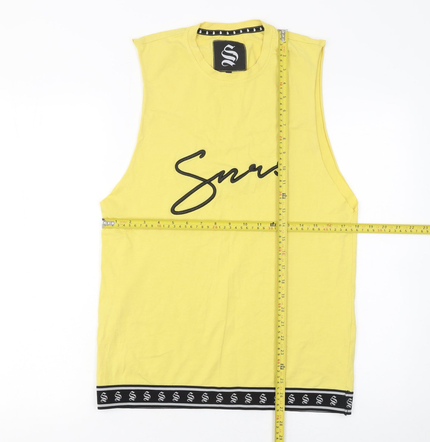Sinners Attire Men's Yellow Sleeveless T-Shirt XS Cotton Graphic Top