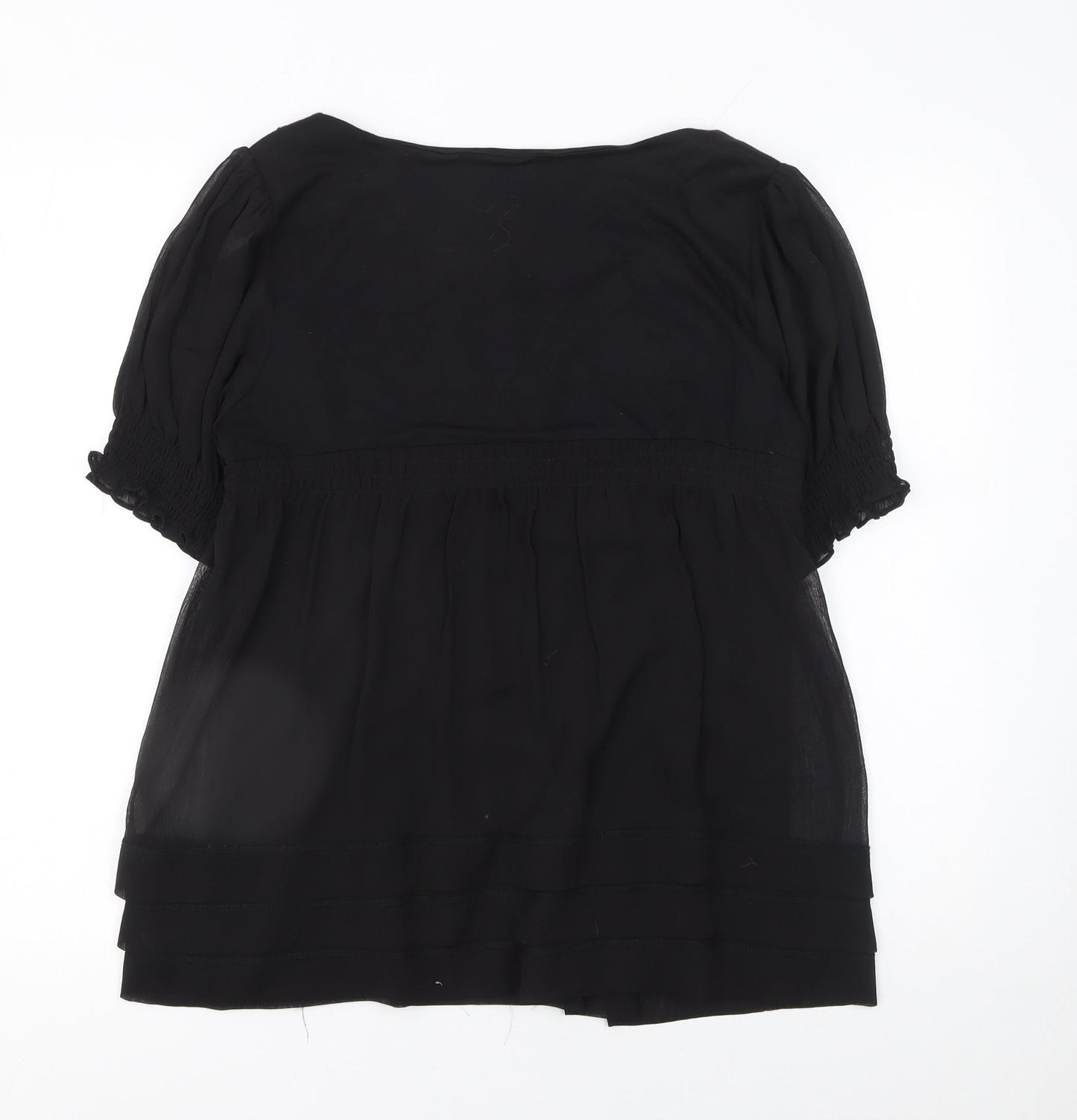 ECI New York Black Sequin Embroidered Short Sleeve Tunic Top Size 10