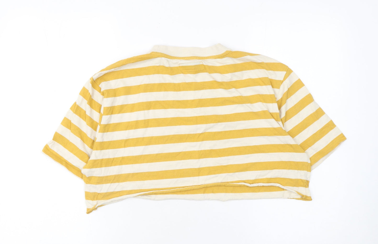 Guess Womens Yellow Striped Cropped T-Shirt Size S
