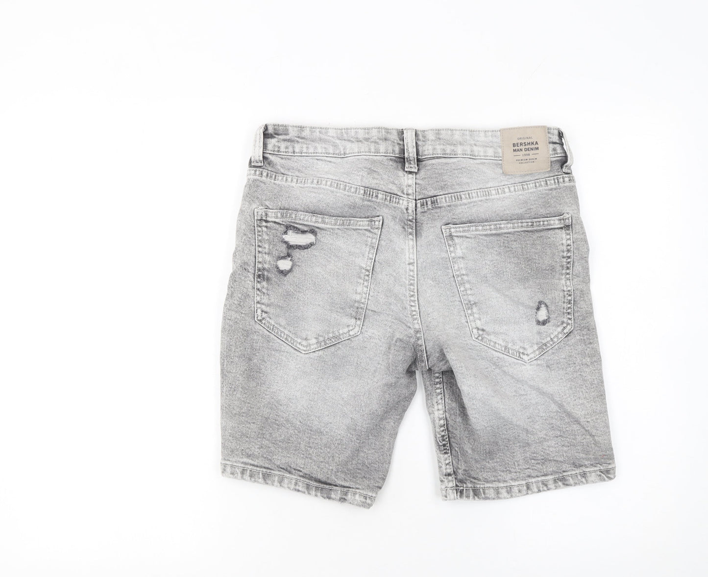 Bershka Men Grey Distressed Denim Shorts Size 30 Slim Fit Casual
