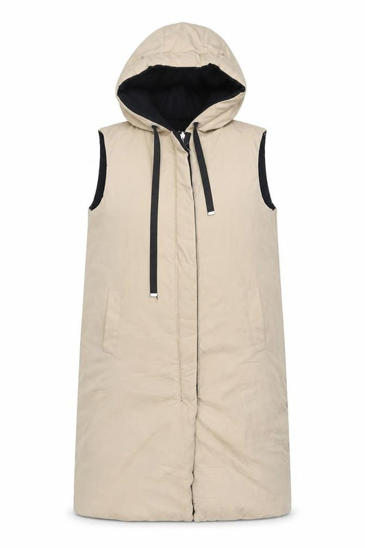 MISSPAP Women’s Beige Hooded Long Puffer Waistcoat Size L
