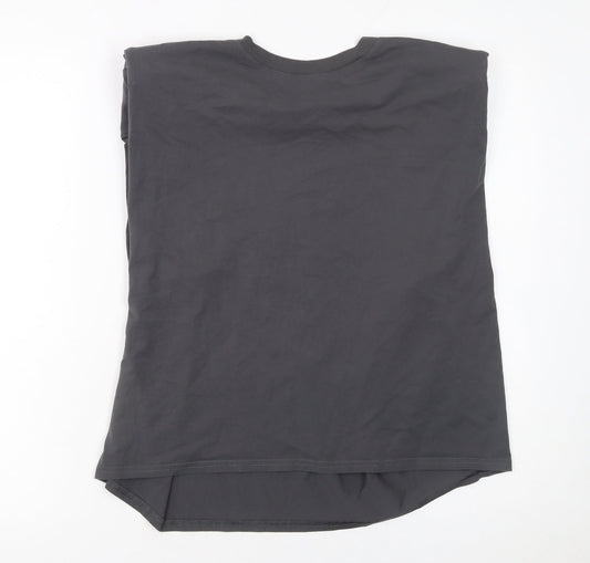 4TH ARQ Womens Black Sleeveless Cotton Basic T-Shirt L