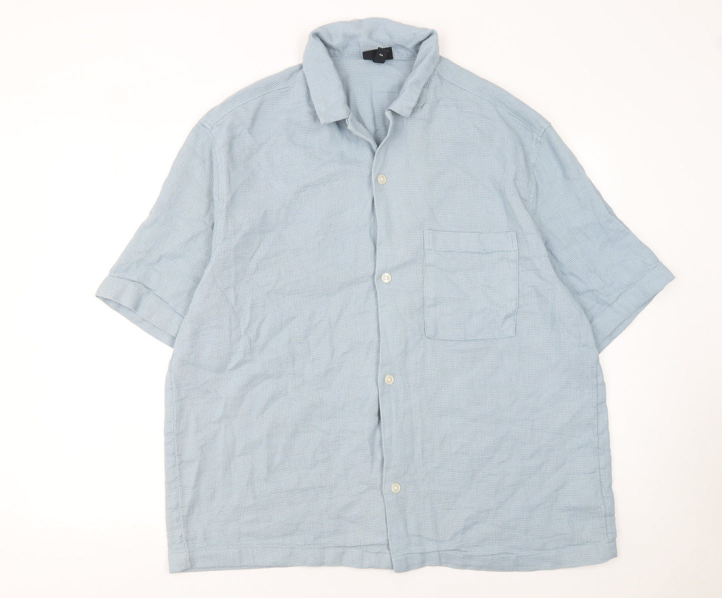 H&M Men’s Blue Regular Fit Short Sleeve Button-Up Shirt XL