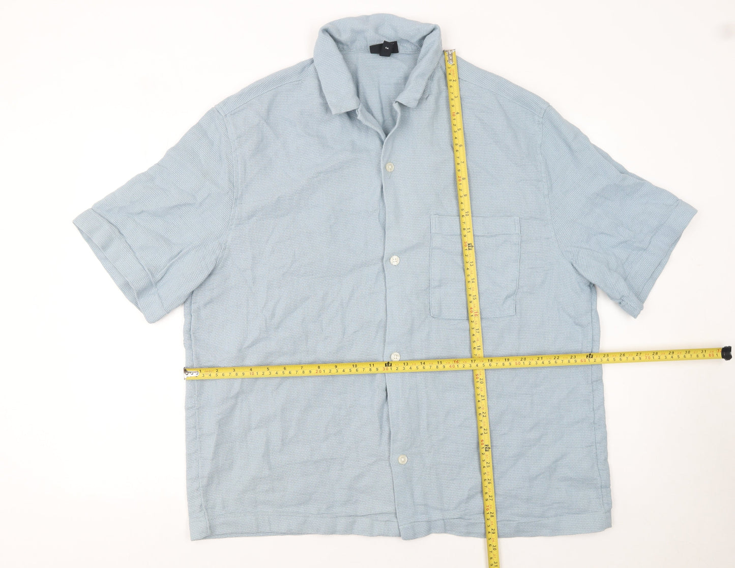 H&M Men’s Blue Regular Fit Short Sleeve Button-Up Shirt XL