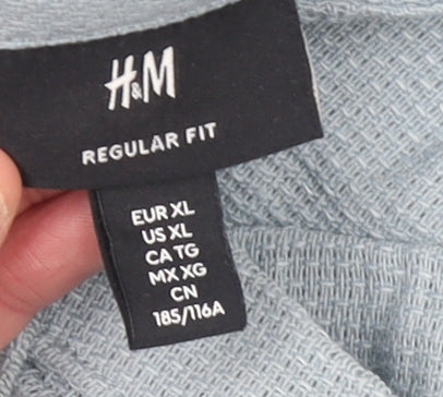 H&M Men’s Blue Regular Fit Short Sleeve Button-Up Shirt XL