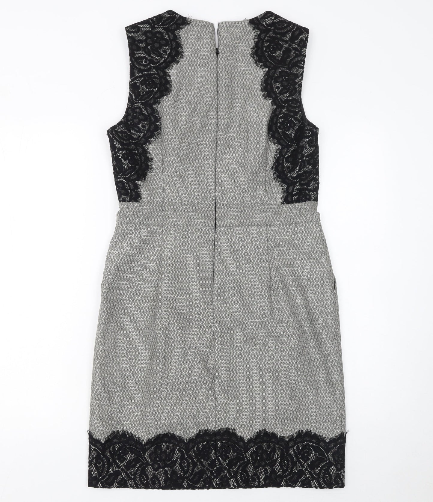 Warehouse Women Grey Sleeveless Sheath Lace Panel Dress Size 12
