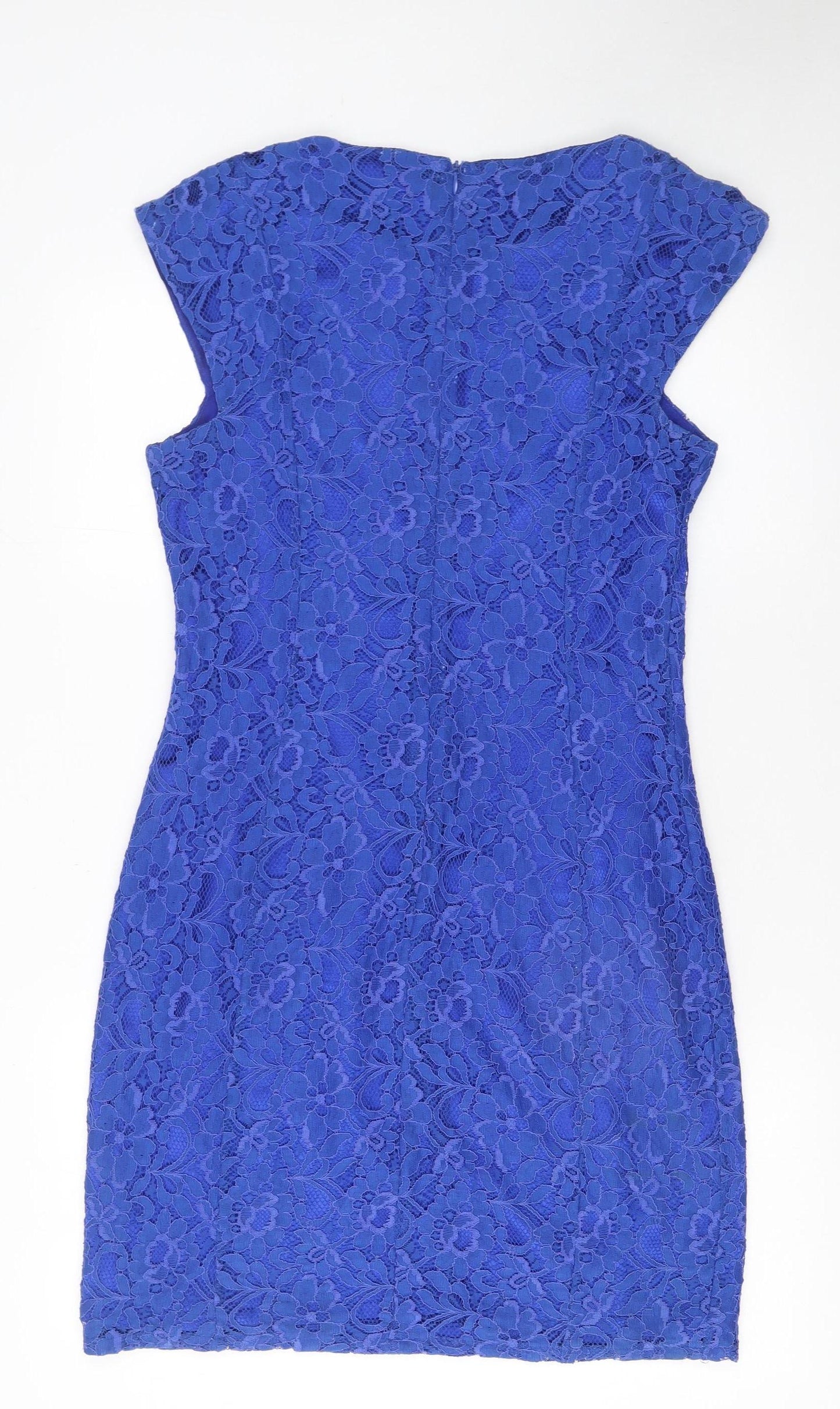 Marc Angelo Women's Blue Lace Sheath Dress Size 12 Sleeveless Cocktail