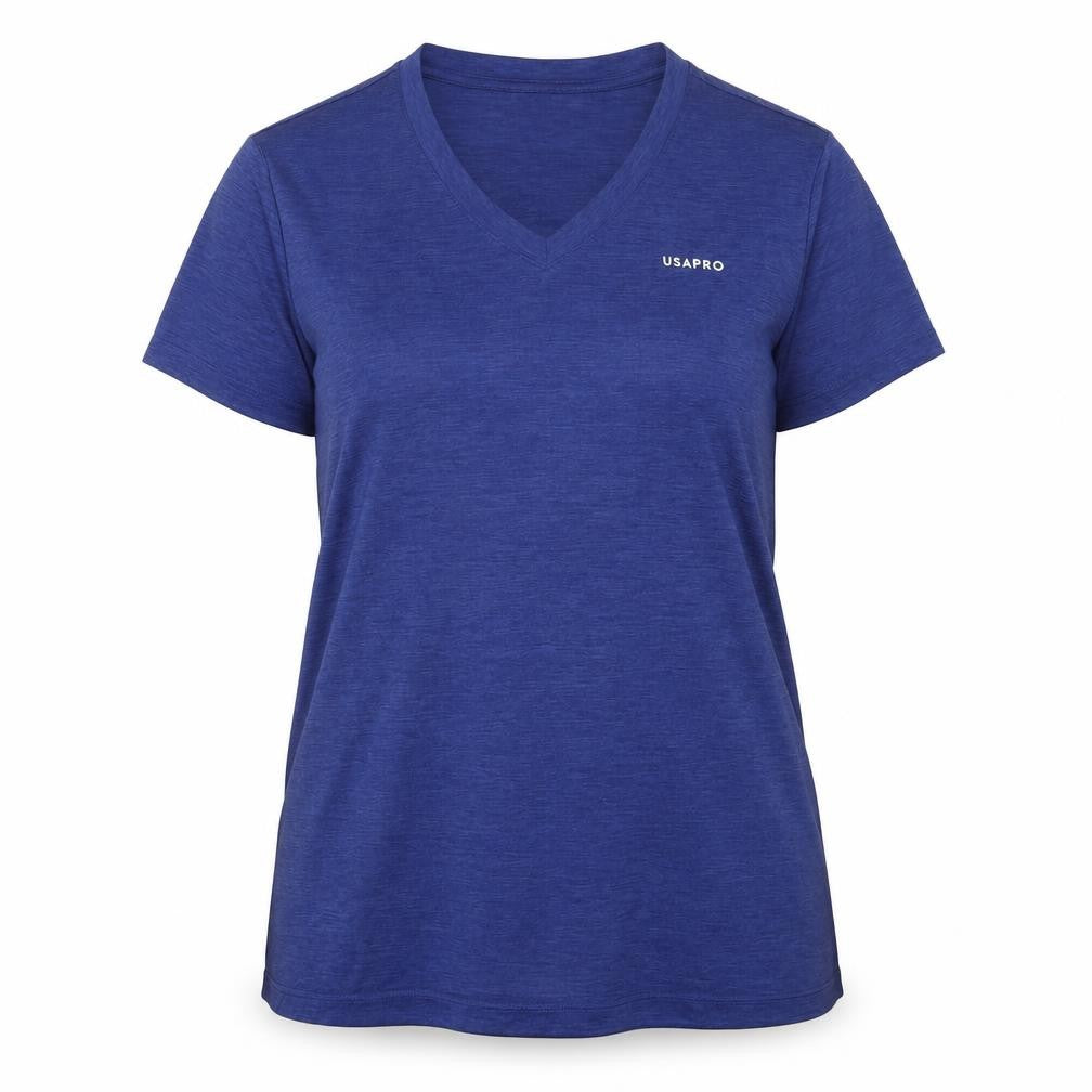 US PRO Women Blue V-Neck Short Sleeve Athletic T-Shirt Size 10