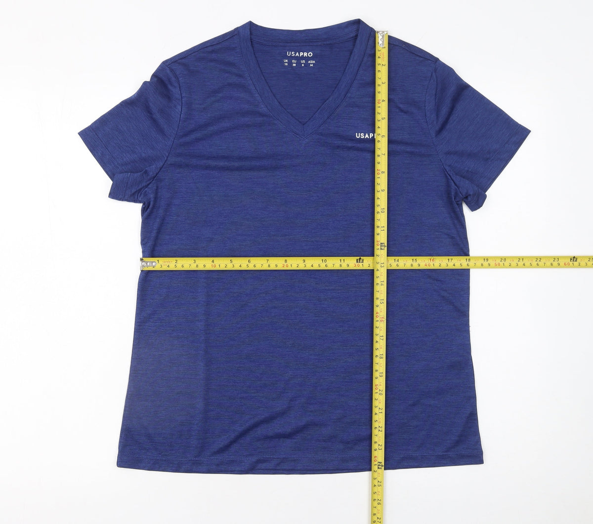 US PRO Women Blue V-Neck Short Sleeve Athletic T-Shirt Size 10