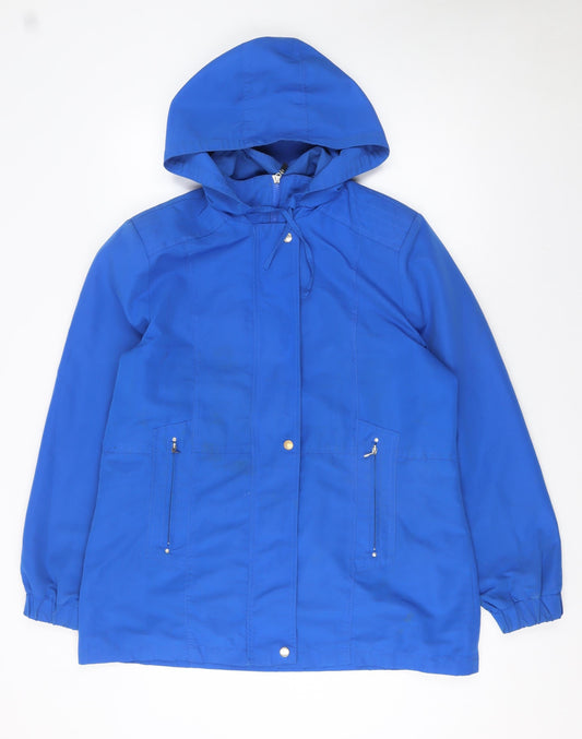 Betty Kay London Women Blue Hooded Rain Coat Jacket Size 14