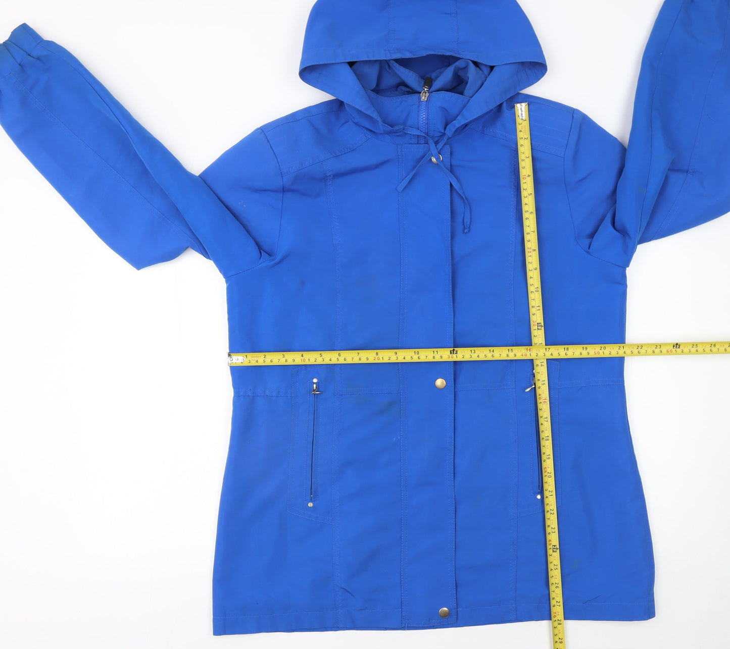 Betty Kay London Women Blue Hooded Rain Coat Jacket Size 14