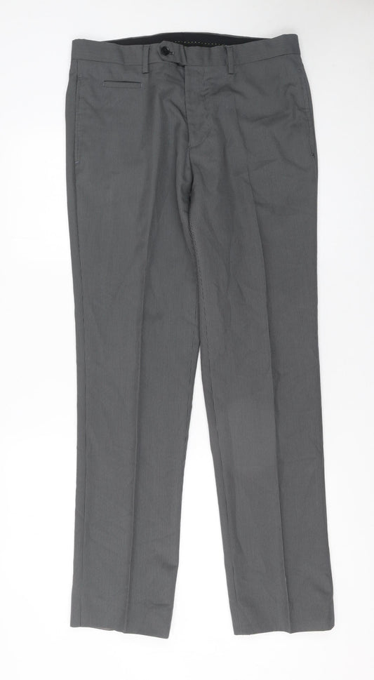 Remus Uomo Men's Grey Regular Fit Dress Pants 38R Wool Blend Formal Trousers