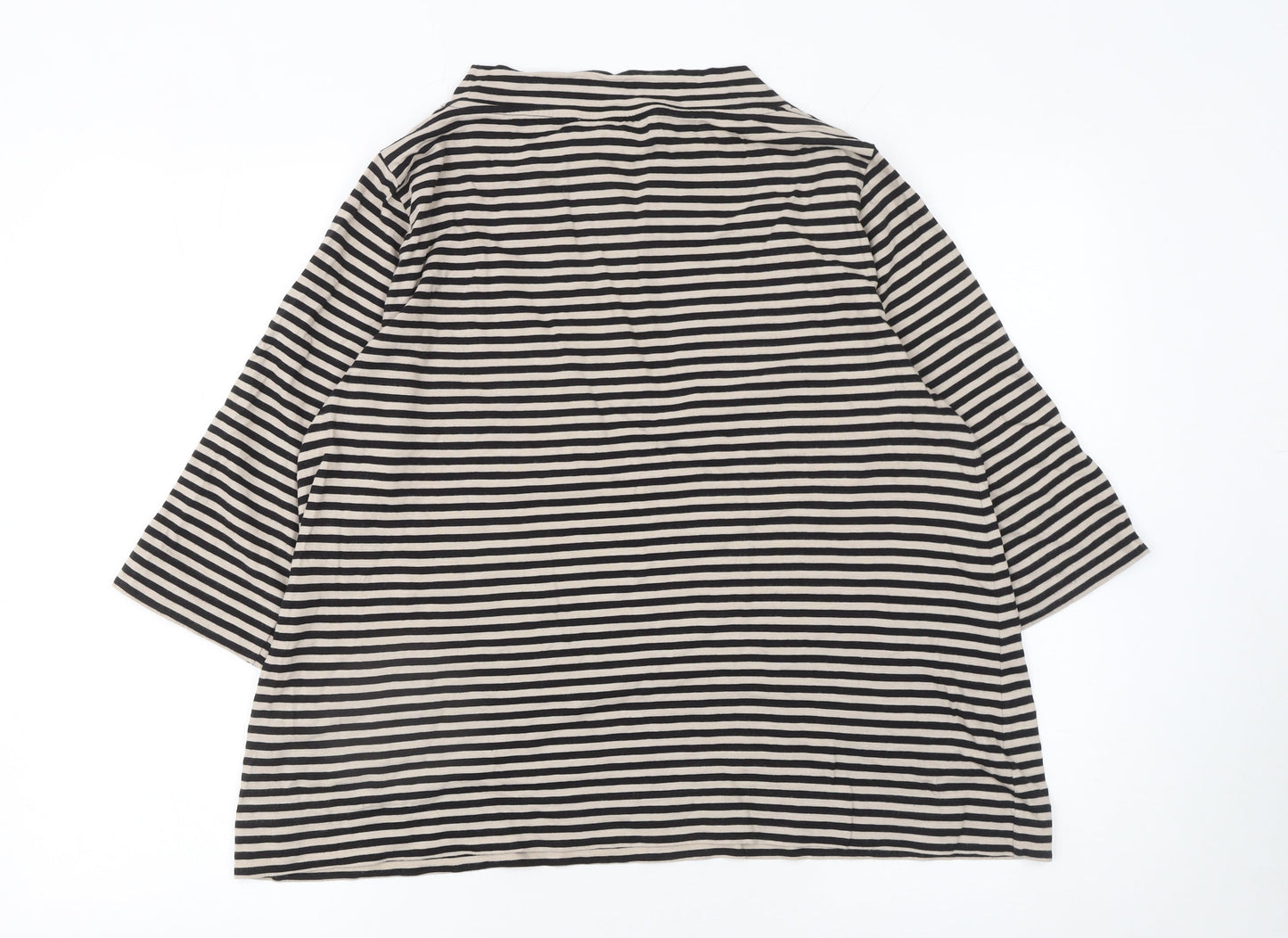 Carolyn Donnelly The Edit Women's Beige Striped 3/4 Sleeve Cotton T-Shirt Size M