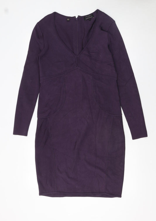 Ted Baker Women's Purple Viscose Blend Bodycon Dress Size 14