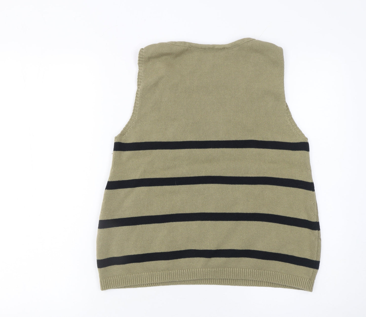 DKNY Jeans Womens Green Striped Cotton V-Neck Sleeveless Vest Size 14