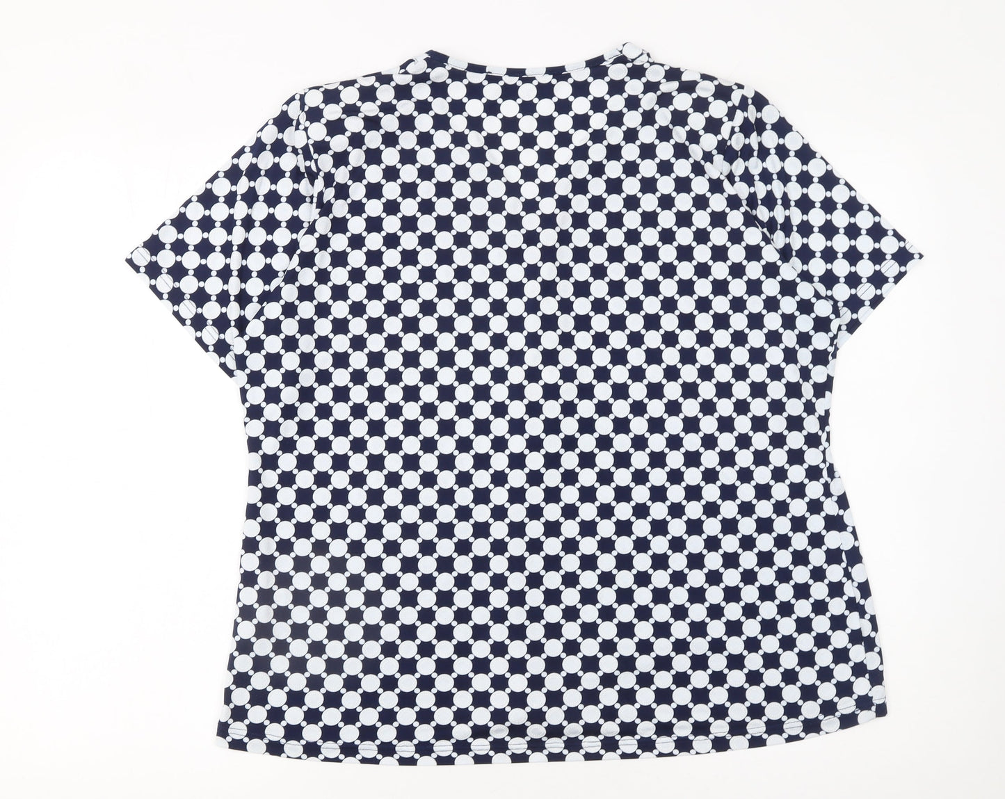 Mer & Sud Women's Blue Polka Dot V-Neck Short Sleeve Blouse Size 14