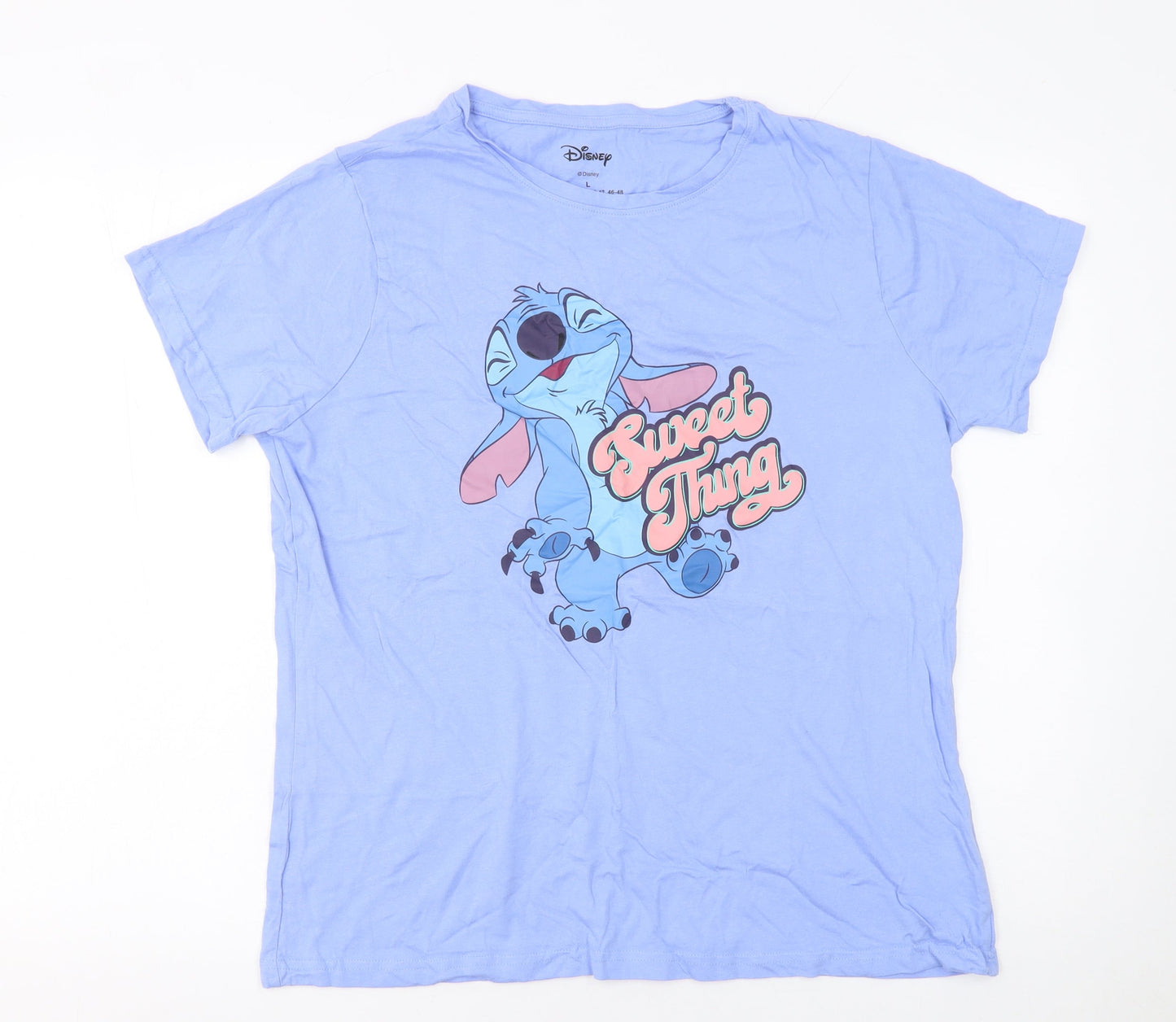 Disney Women’s Blue Stitch T-Shirt Size L Cotton Casual Top