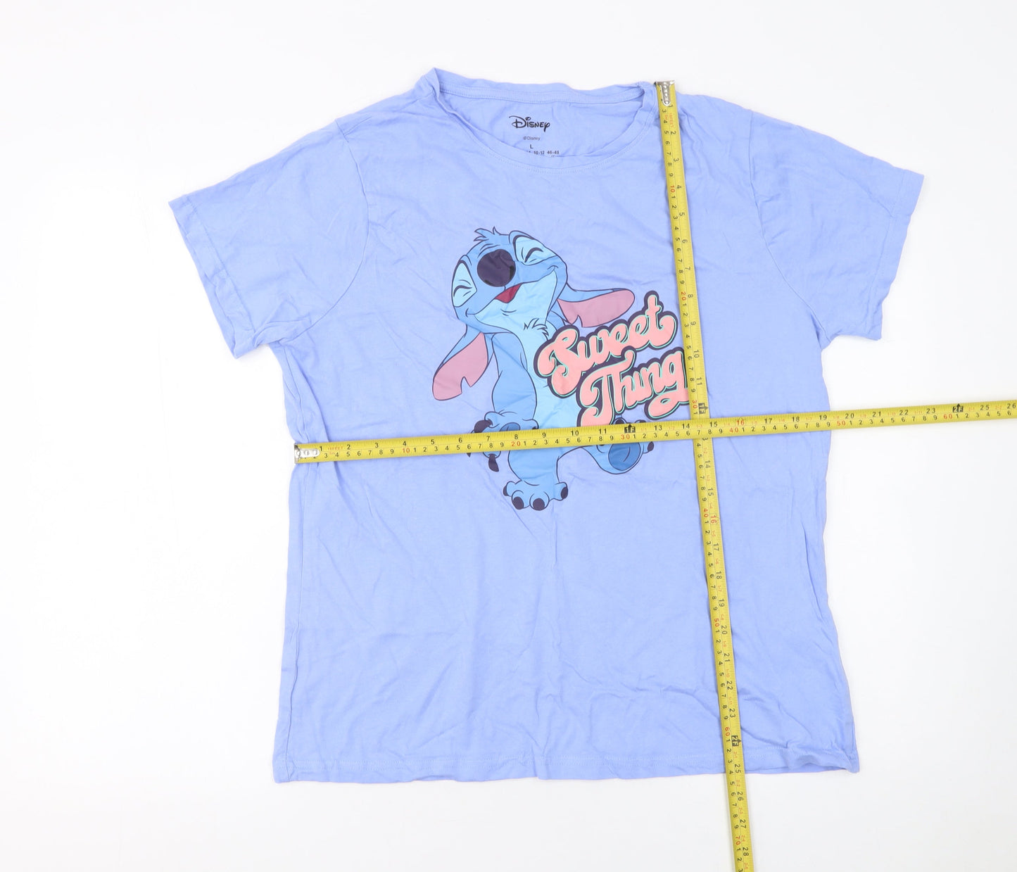 Disney Women’s Blue Stitch T-Shirt Size L Cotton Casual Top