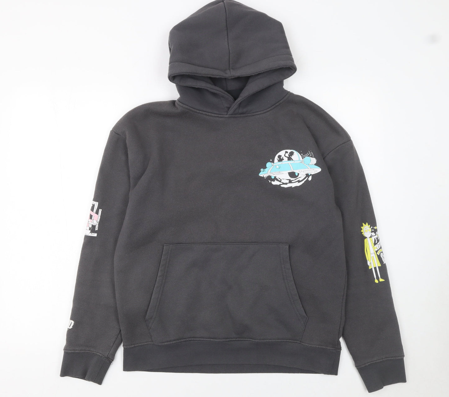 Pull&Bear Rick and Morty Black Hoodie Men’s S Graphic Pullover Fleece